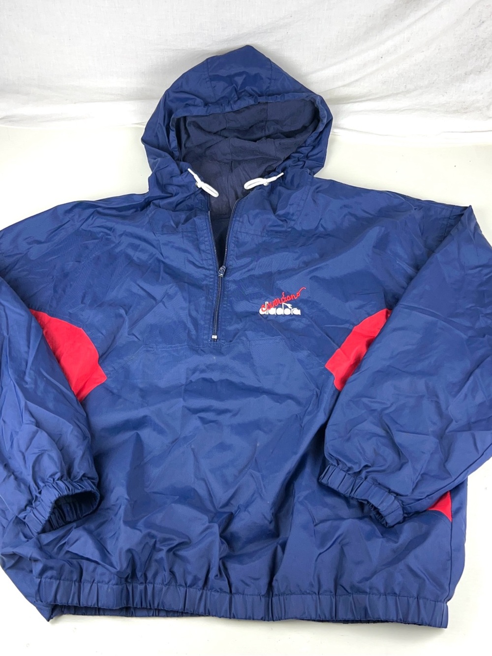 Diadora VTG 90s Jacket Mens XL Nylon Windbreaker Hood Soccer Coverciano Italy
